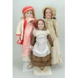 Three bisque shoulder head dolls, English 1915-20,