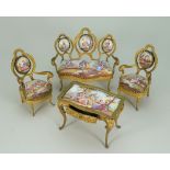 Austrian enamel hand painted miniature gilt furniture, early 20th century,