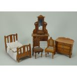 Cherry wood dolls house furniture, German circa 1900,