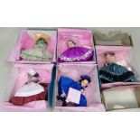 Five boxed hard plastic Madame Alexander dolls, late 1980s early 1990s,
