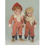 A pair of miniature Simon & Halbig bisque head dolls, German circa 1910,