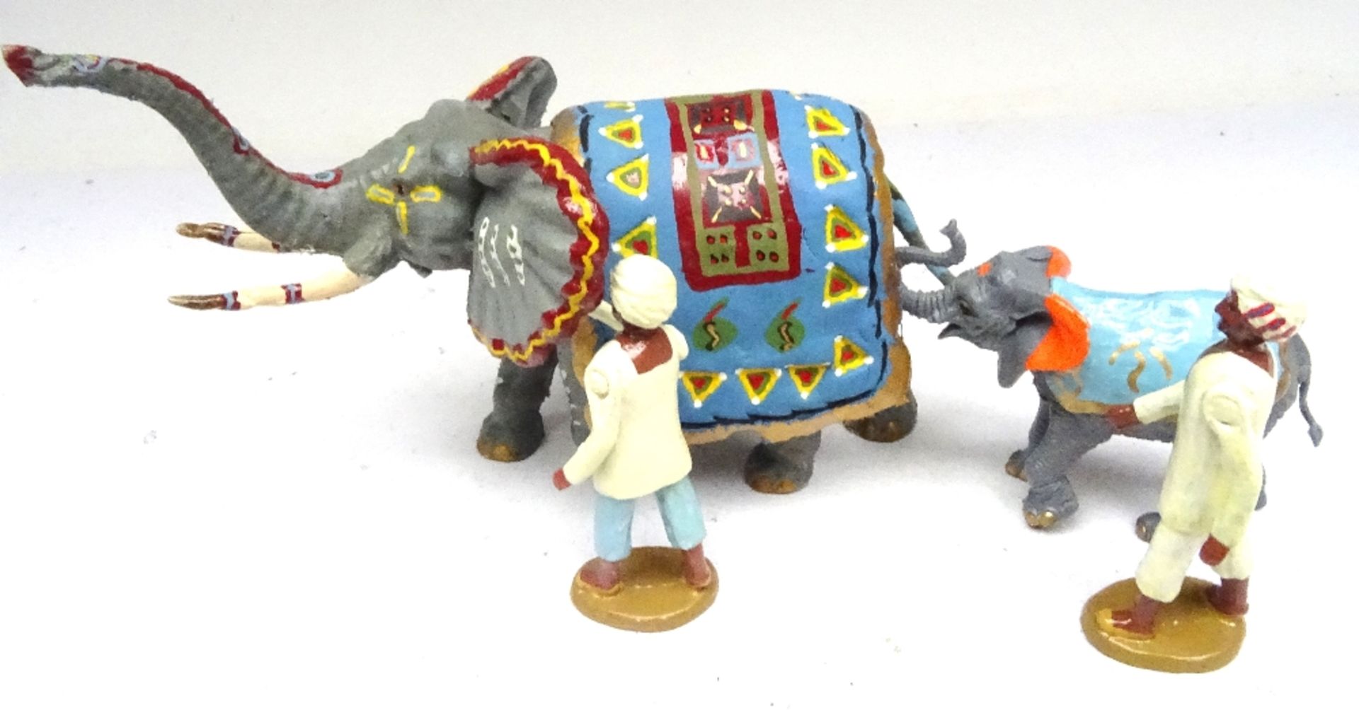 Britains two plastic Indian Elephants, one converted to State Attire - Image 6 of 6