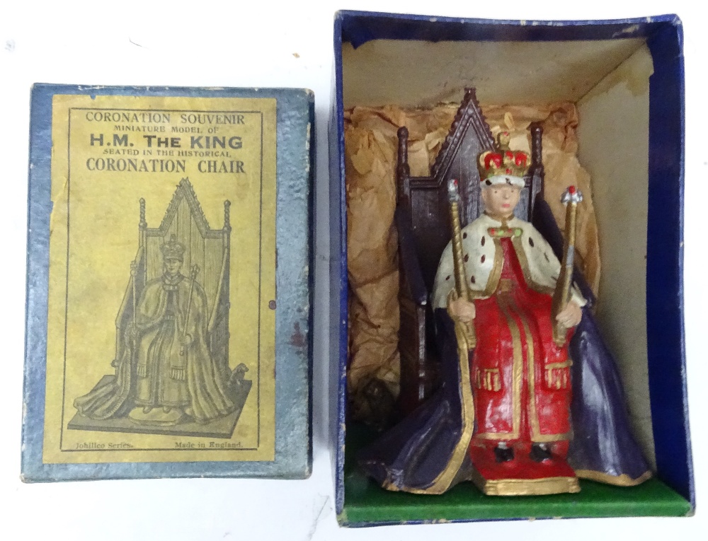 Johillco RARE souvenir figure of King George VI on Coronation Chair