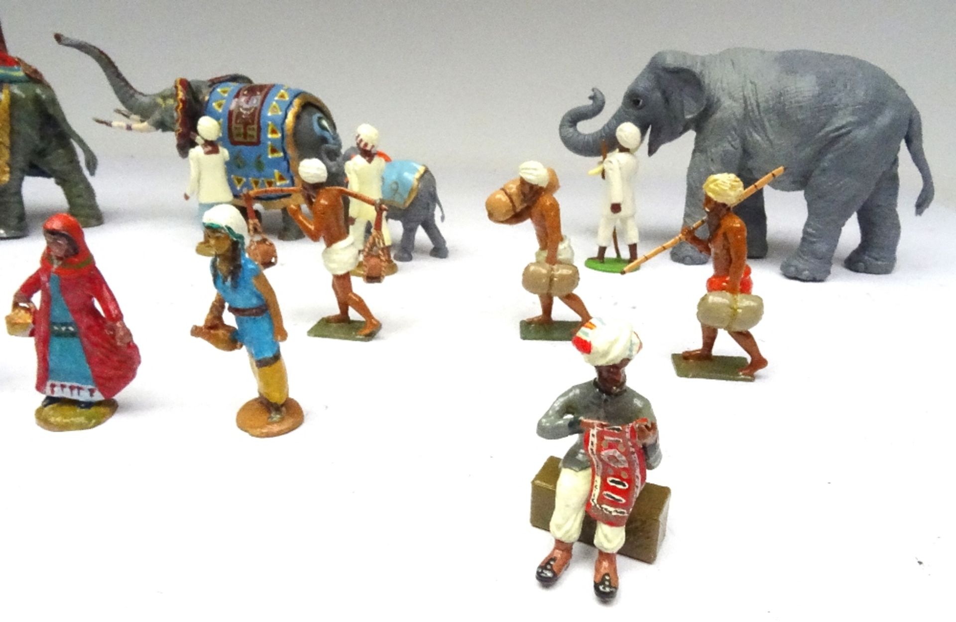Britains two plastic Indian Elephants, one converted to State Attire - Image 2 of 6