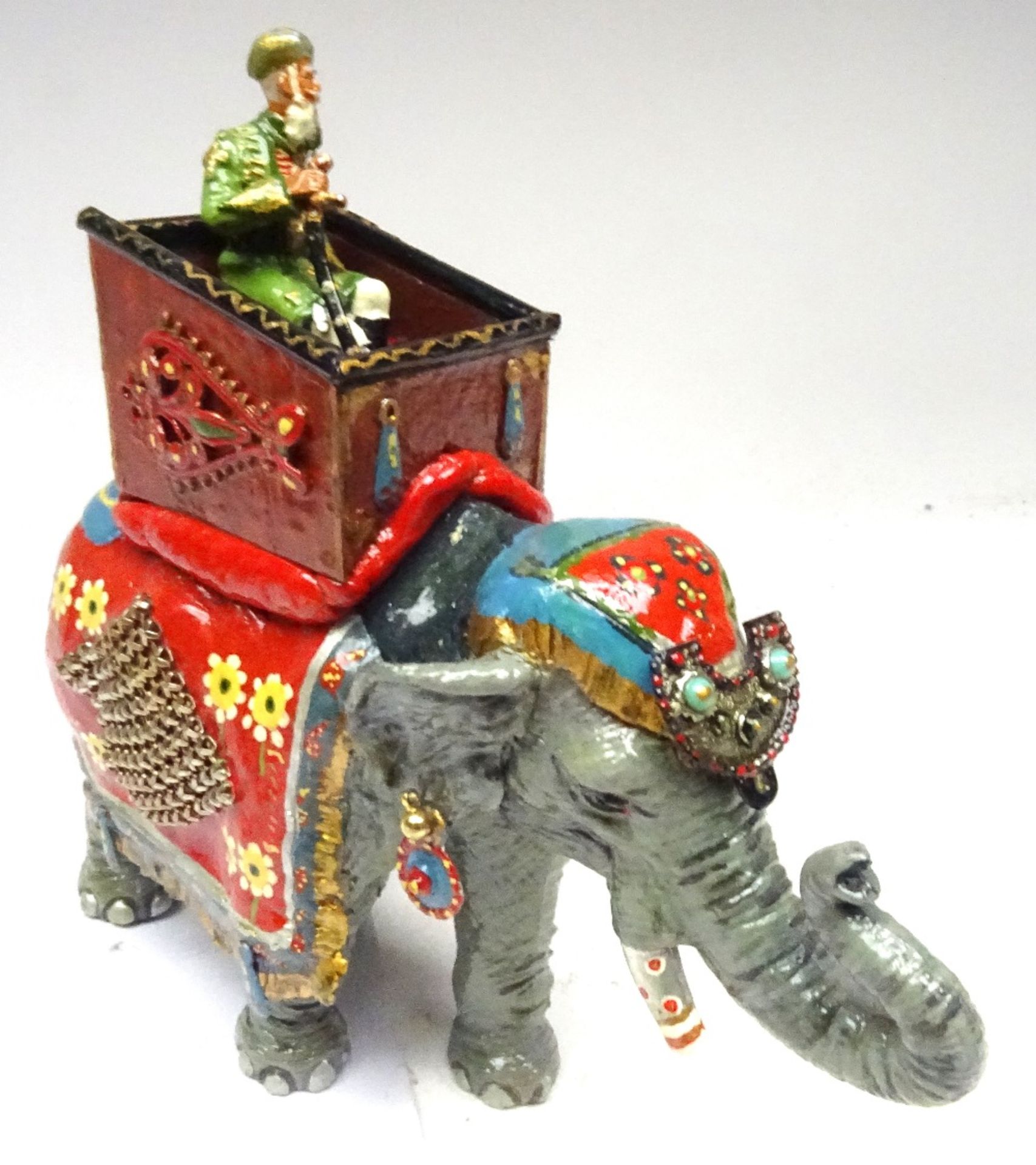 Britains two plastic Indian Elephants, one converted to State Attire - Image 4 of 6