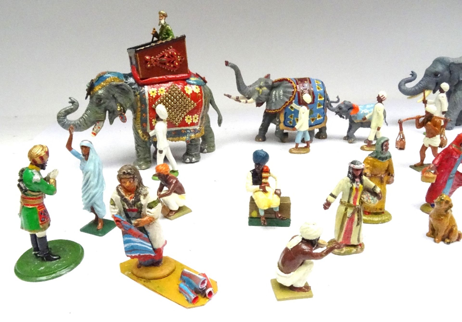 Britains two plastic Indian Elephants, one converted to State Attire - Image 3 of 6