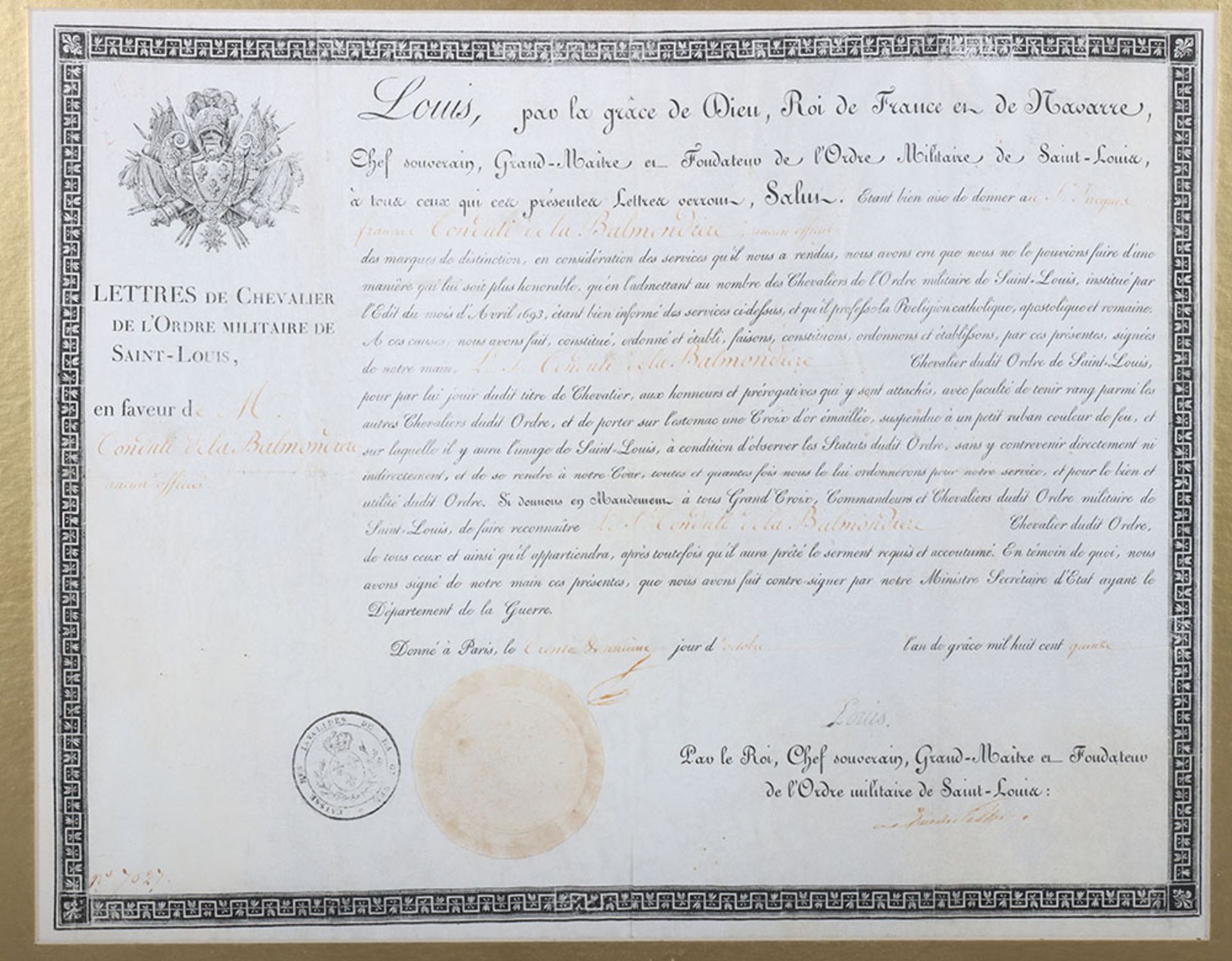 French Military Award Lettres de Chevalier, circa 1860 - Bild 2 aus 7