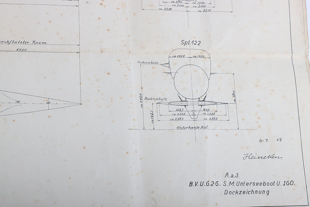 Rare Full Technical Specification Plans of Imperial German U-Boat U-160 - Image 5 of 7