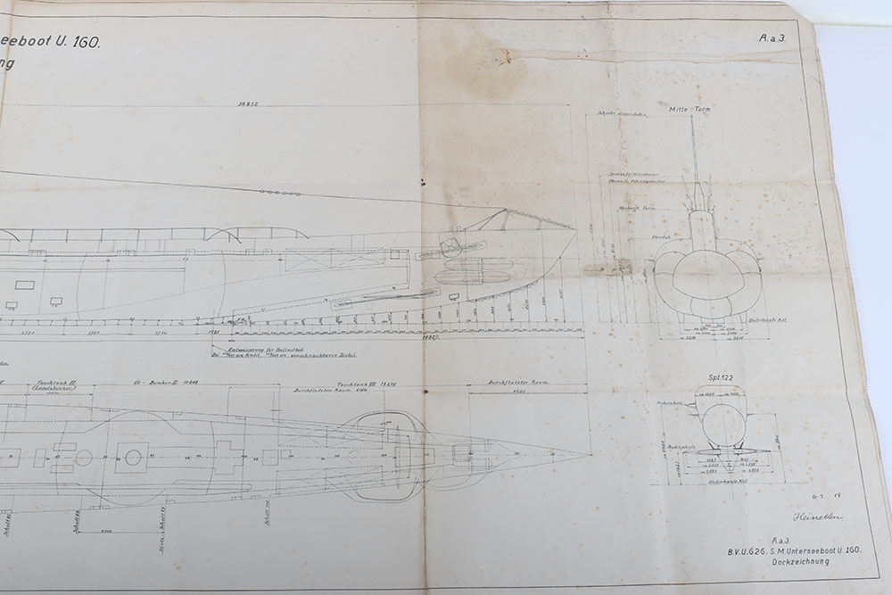 Rare Full Technical Specification Plans of Imperial German U-Boat U-160 - Image 4 of 7