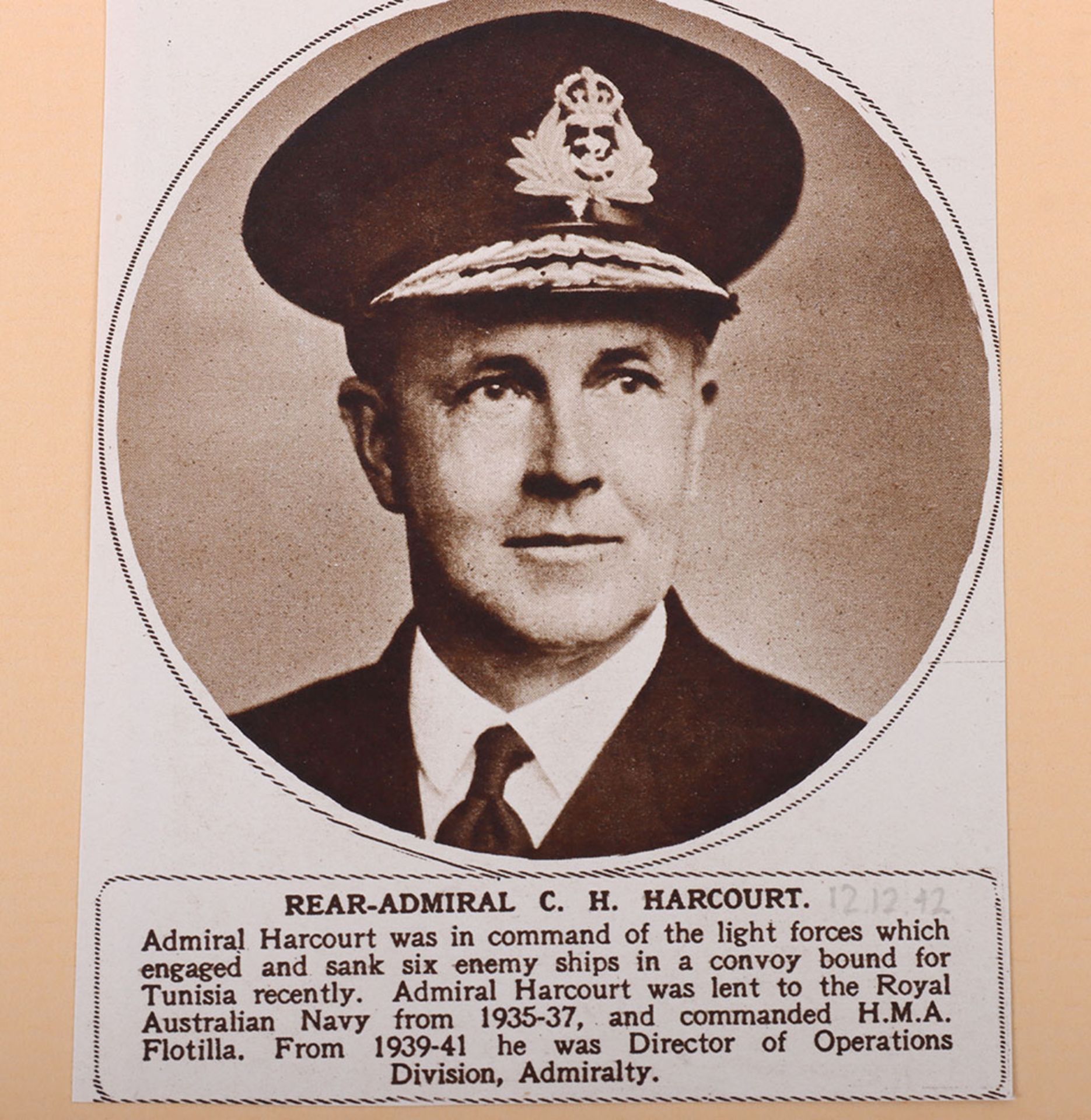 Harcourt, Admiral Sir Cecil Halliday Jepson, Signed and handwritten Testimonial for Lt P.J.W Crutten - Bild 2 aus 4