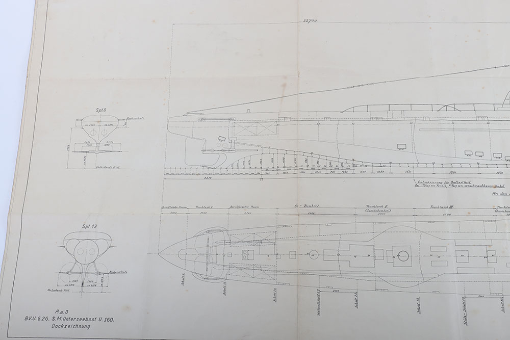 Rare Full Technical Specification Plans of Imperial German U-Boat U-160 - Image 3 of 7