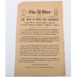 The War is Over For Guernsey Historic single sheet newspaper, the Star