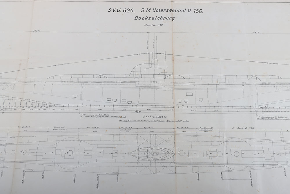 Rare Full Technical Specification Plans of Imperial German U-Boat U-160