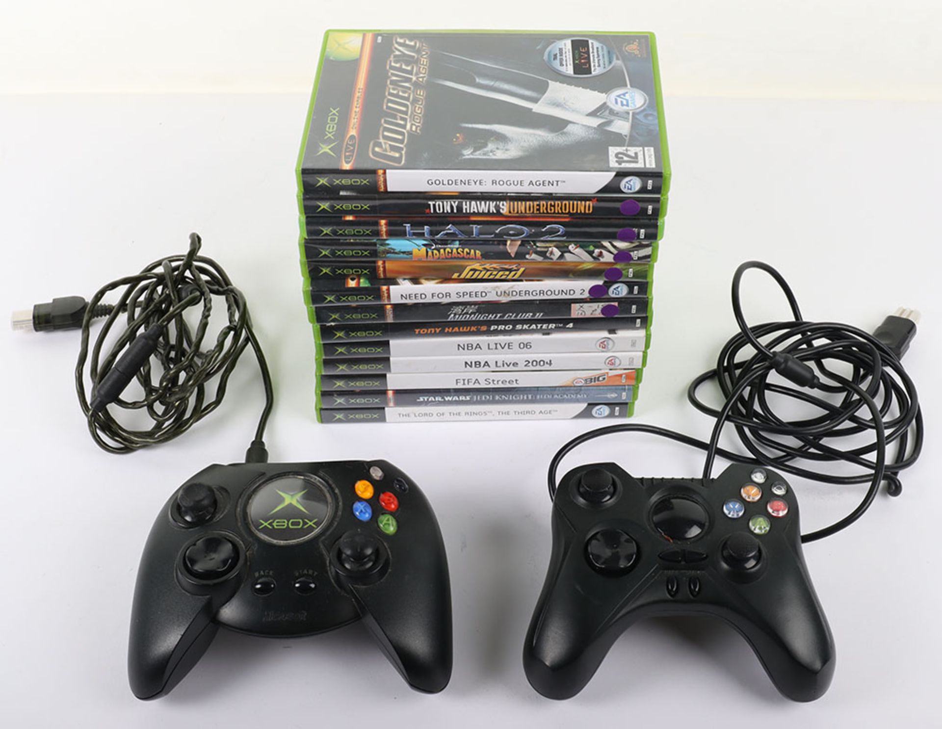 Two Original Xbox Controllers with Games