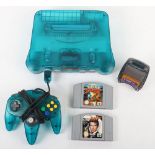 Nintendo 64 N64 Ice blue/ ocean blue console and controller with games