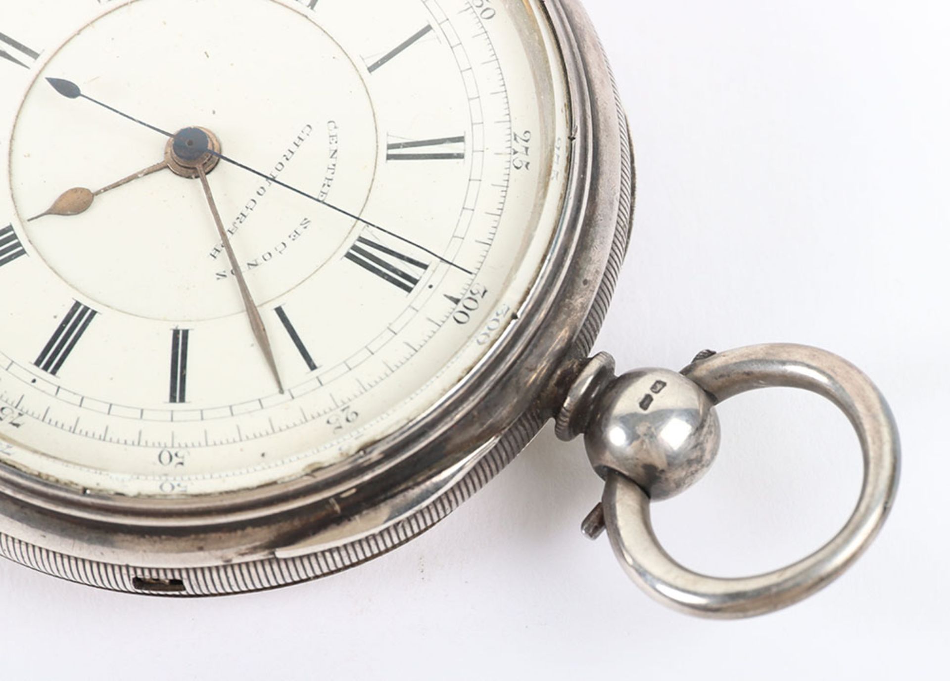 Silver centre seconds chronograph lever pocket watch - Bild 4 aus 10