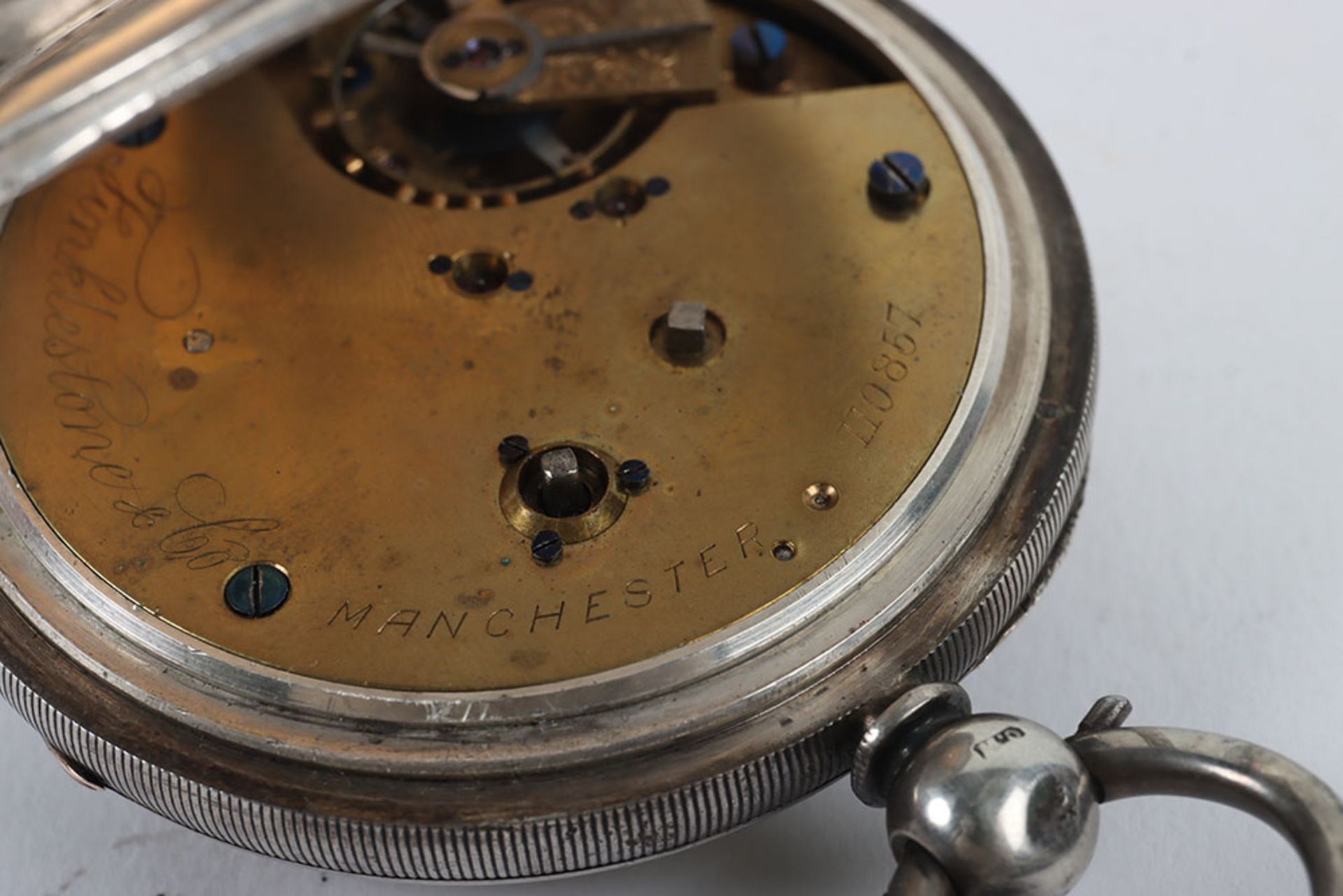 Silver centre seconds chronograph lever pocket watch - Bild 9 aus 10