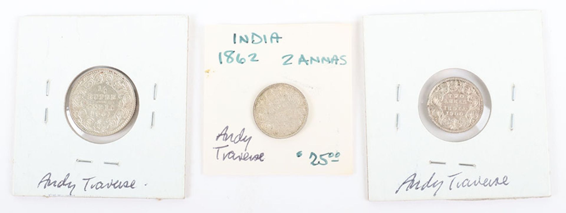 British India, Victoria, 1862 2 Annas, 1901C Quarter Rupee and 1900B 2 Annas - Bild 2 aus 2