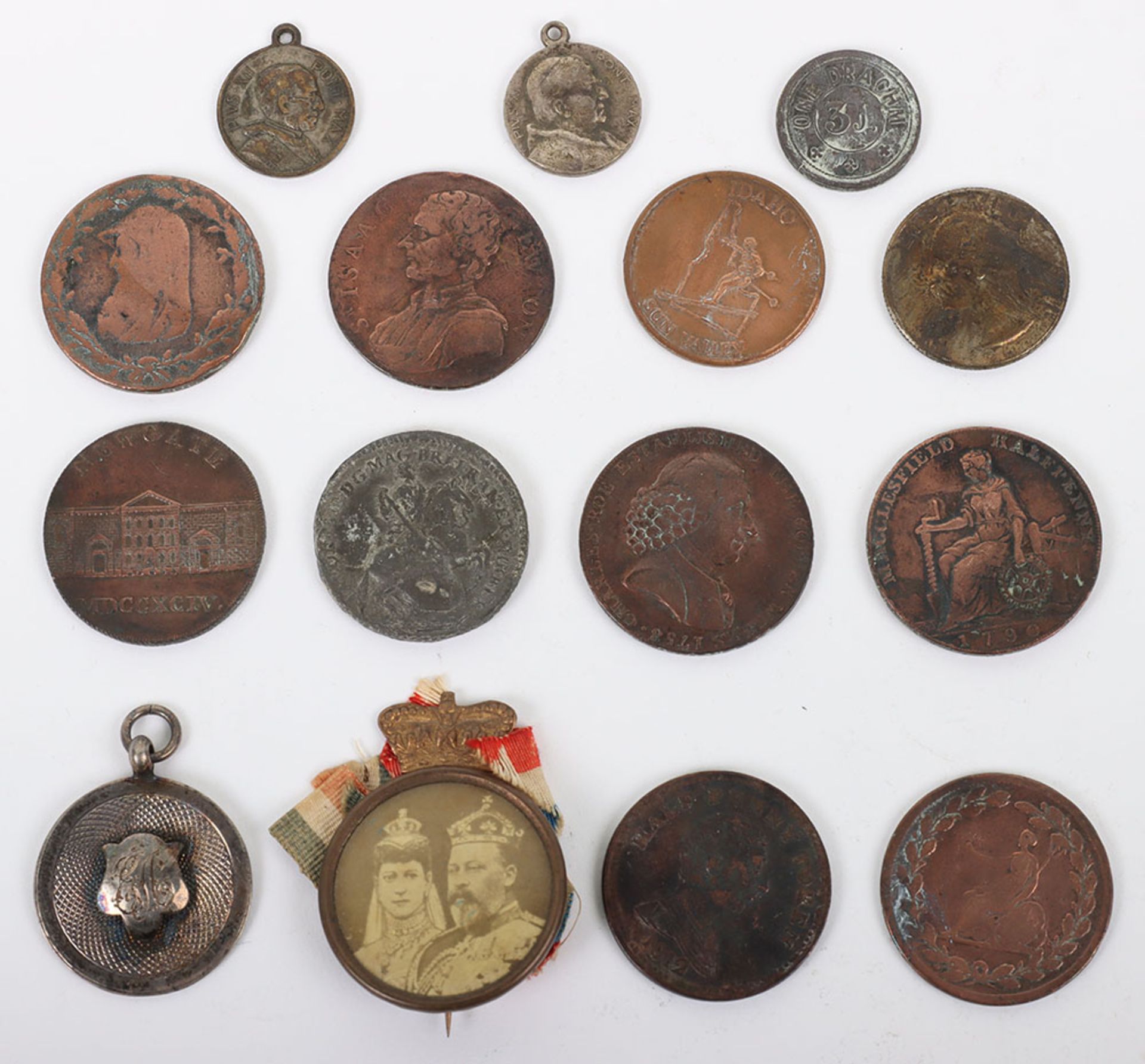 Mixed lot including seven 18th and 19th century halfpenny tokens