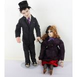 Two character dolls by Rosemary Bradshaw of a 1930’s style French prostitute doll with cigarette in