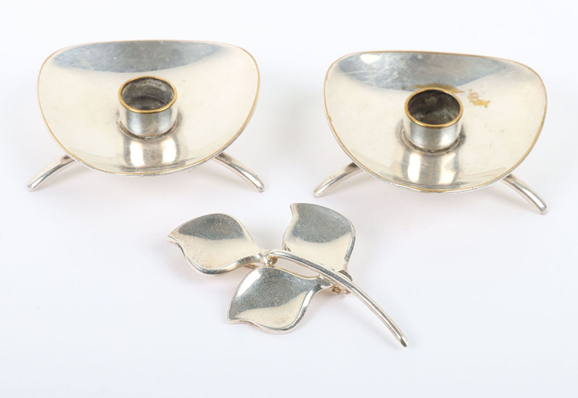 A pair of silver plated Danish COHR candlesticks,