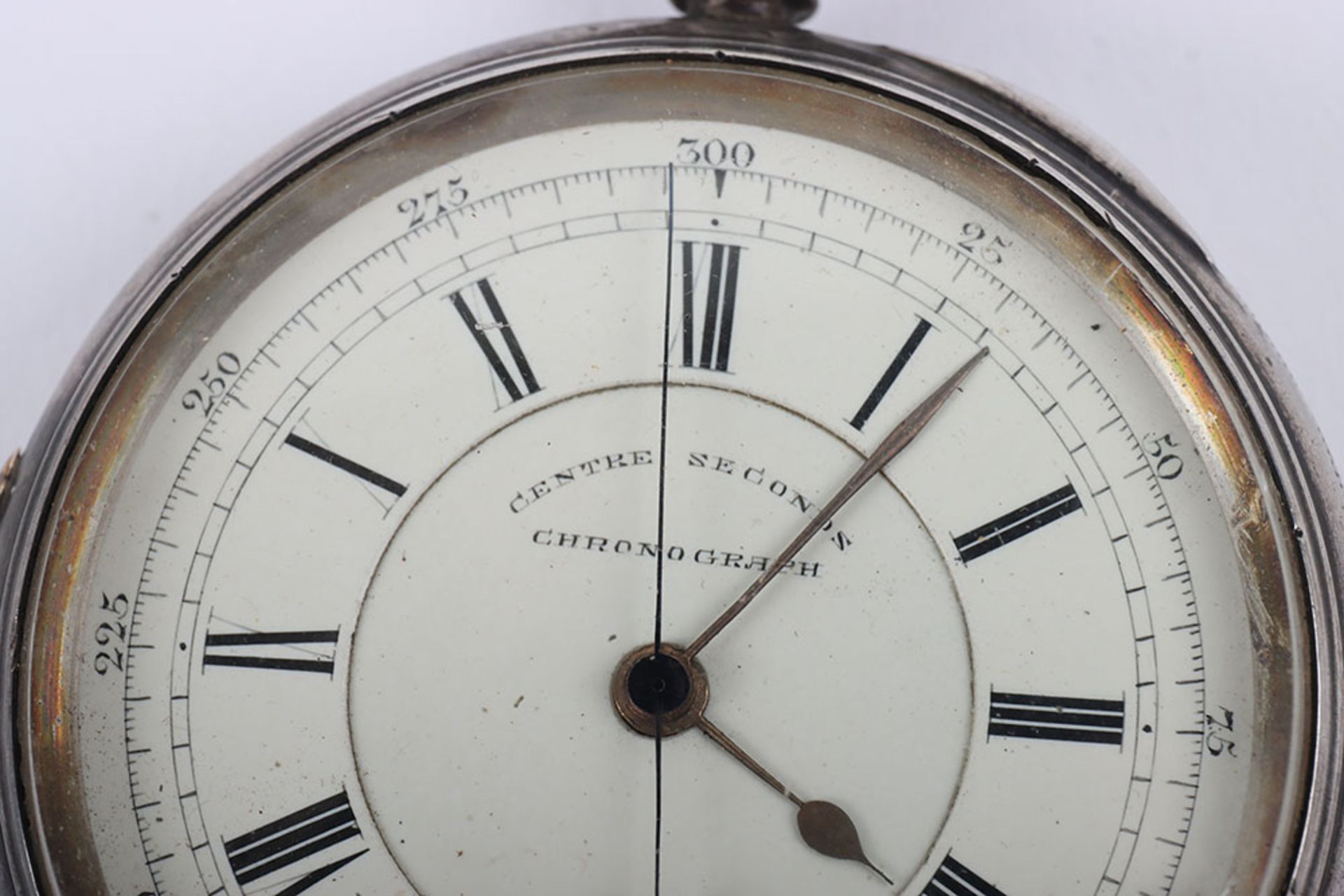 Silver centre seconds chronograph lever pocket watch - Bild 7 aus 10