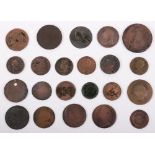 A good selection of copper coinage including 1783 Washington Independence, Charles I 1673 Farthing,