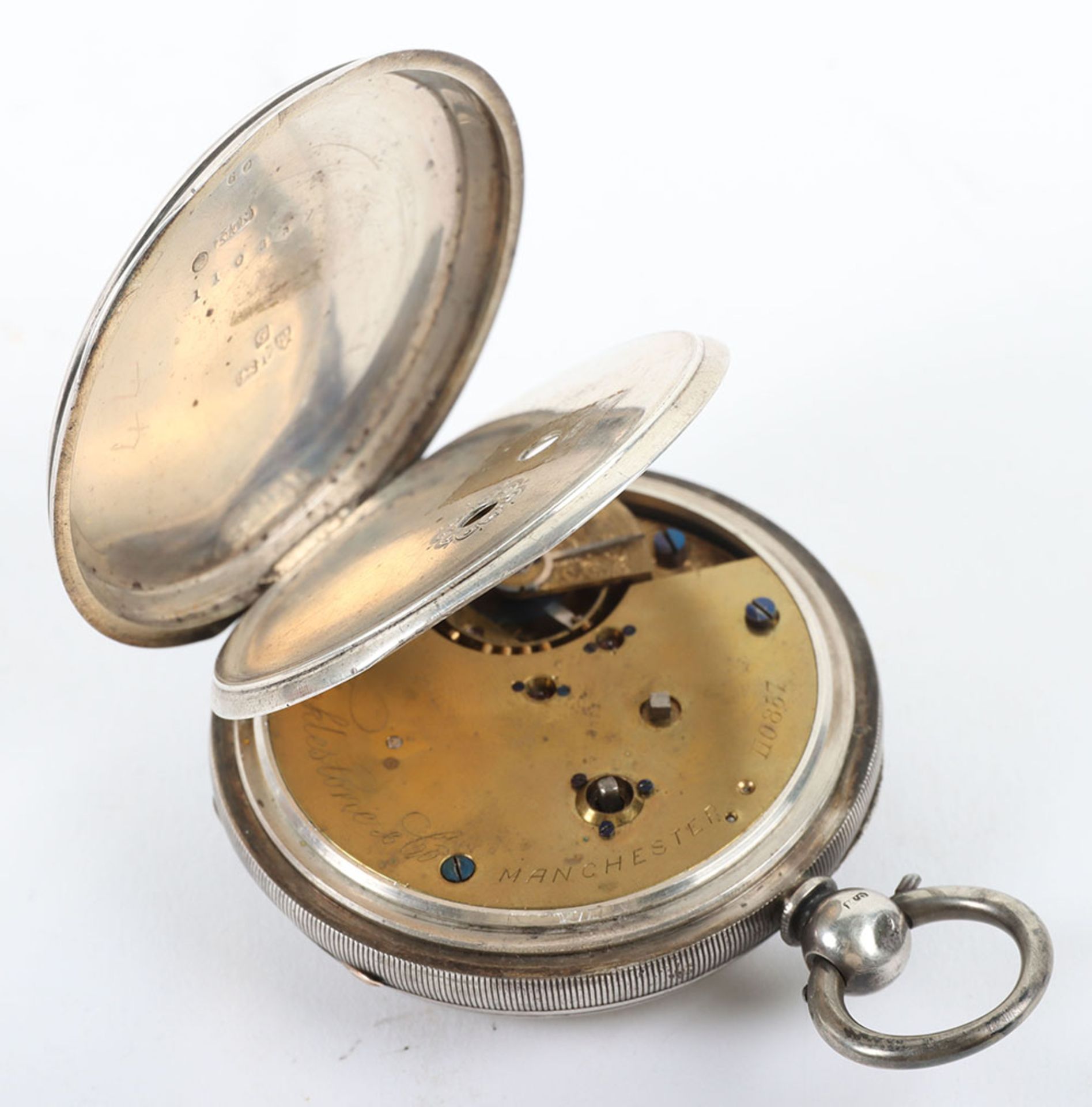 Silver centre seconds chronograph lever pocket watch - Bild 8 aus 10