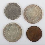 Four Canada prooflike coins, 2x1951 25 Cents, 1947 5 Cents and 1961 1 Cent