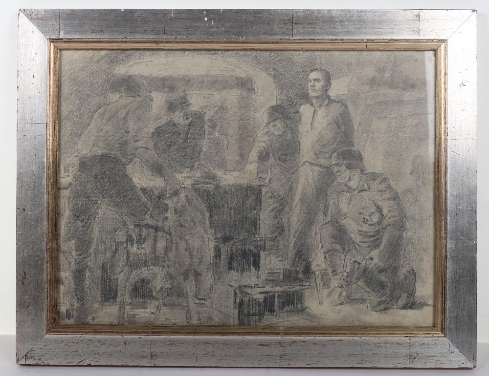 Framed and Glazed Sketch of WW2 German Soldiers in Captivity in Russia - Image 2 of 2