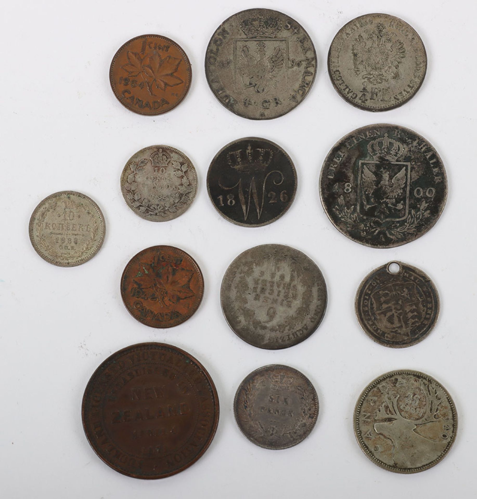 Selection of 19th century and later coins, including 1800 Willhelm III Drei Einen Thaler, 1797A 4 Gr - Bild 2 aus 2