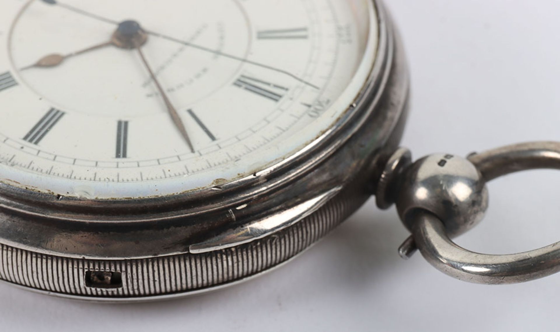 Silver centre seconds chronograph lever pocket watch - Bild 5 aus 10