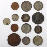 Selection of 19th century and later coins, including 1800 Willhelm III Drei Einen Thaler, 1797A 4 Gr