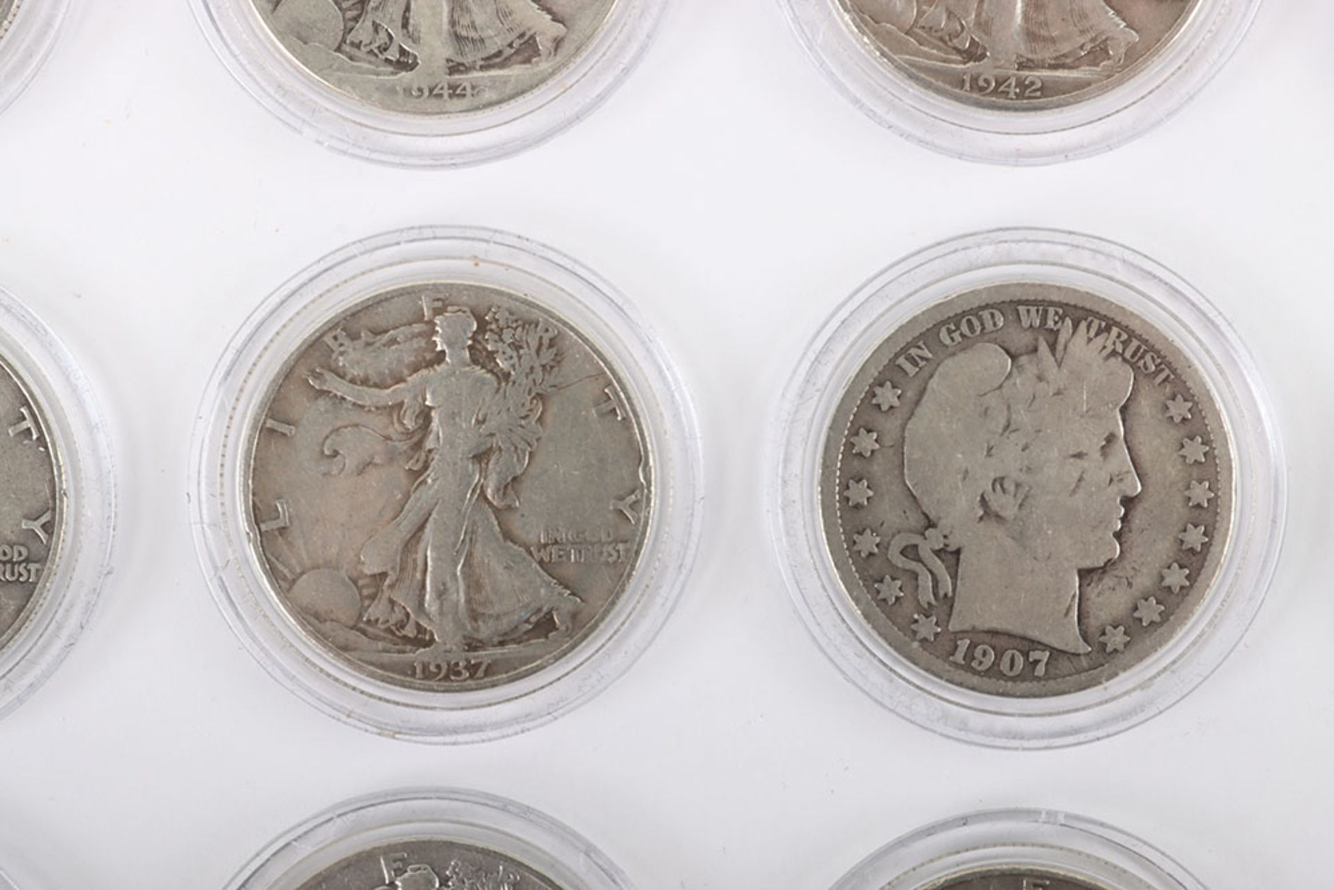 Selection of USA Half Dollars, 1907S, 1908D, 1928S, 1929D, 1933S, 1934D, 1935, 1936D, 1937, 1938, 19 - Bild 2 aus 4