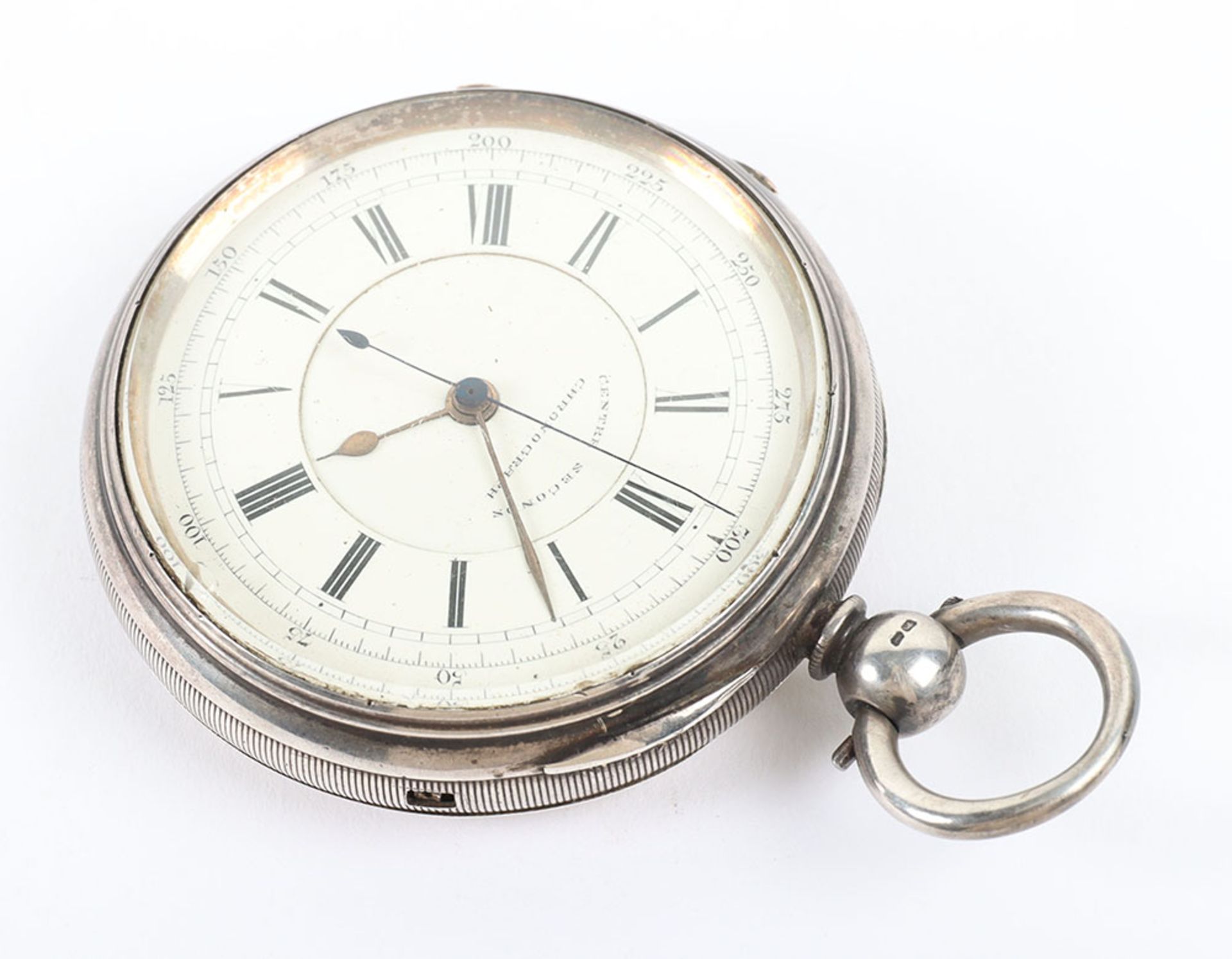 Silver centre seconds chronograph lever pocket watch - Bild 3 aus 10