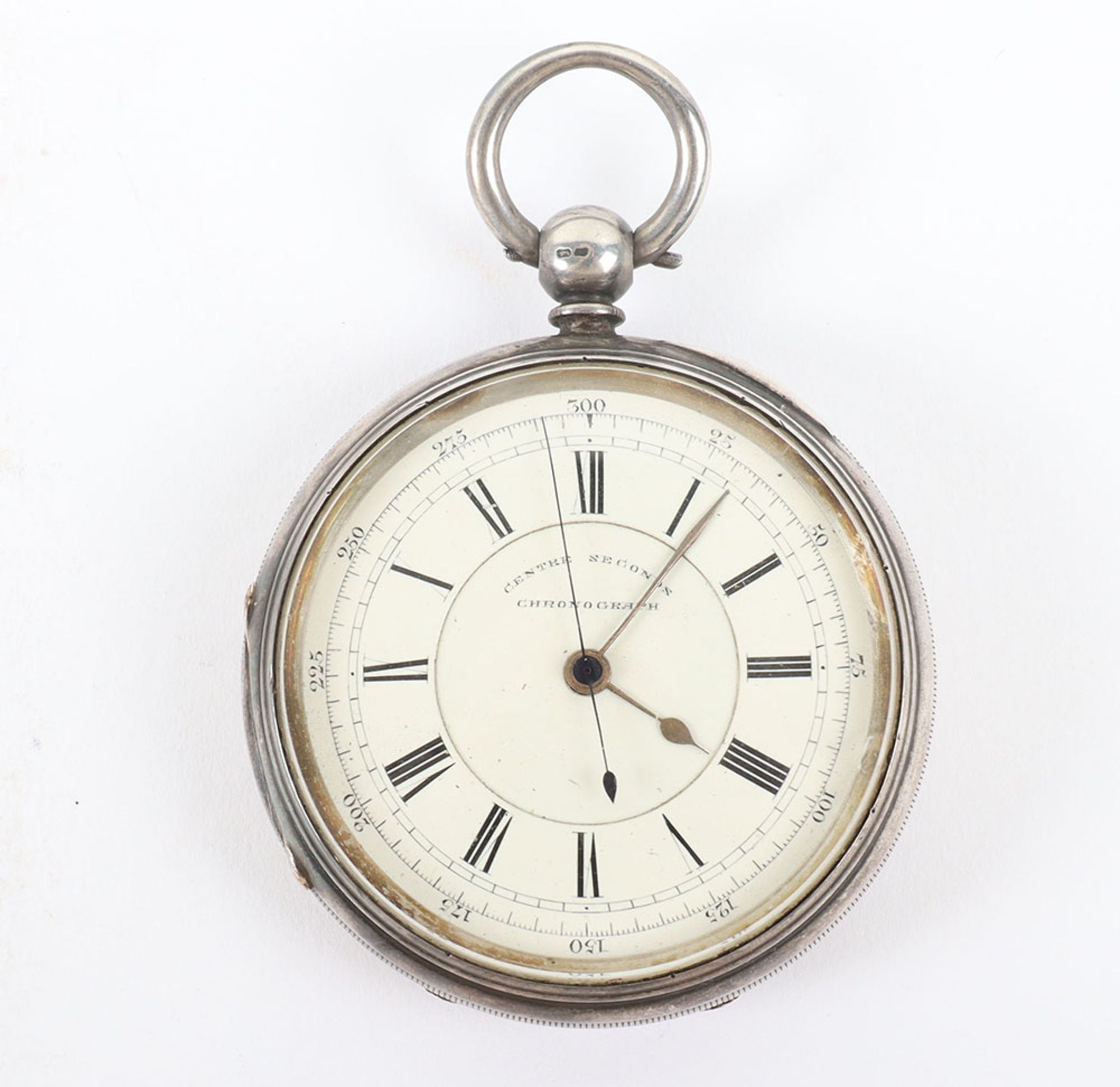 Silver centre seconds chronograph lever pocket watch