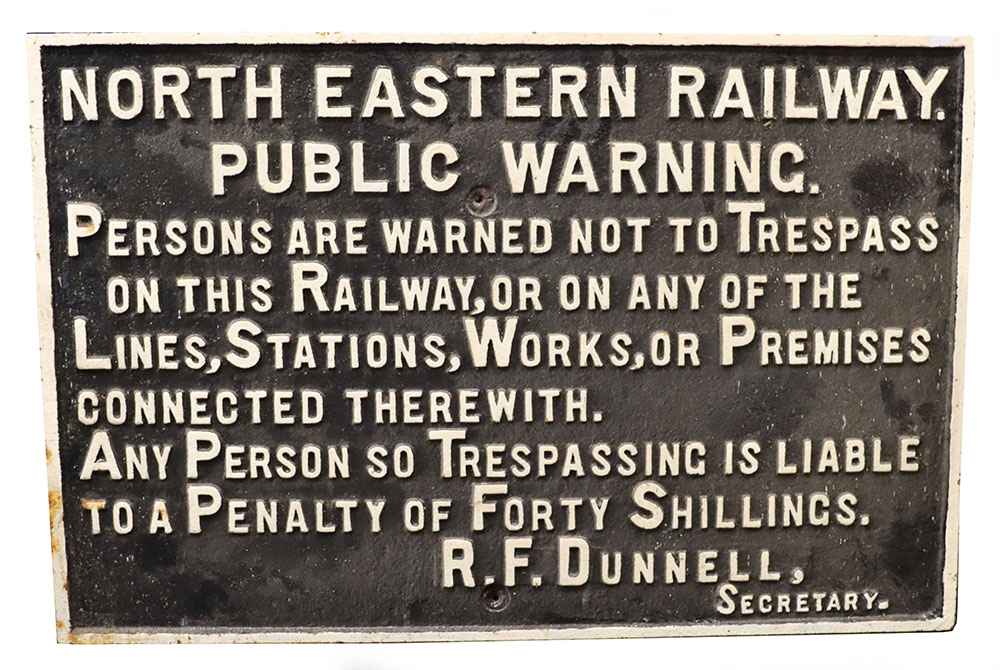 A North Eastern Railway Warning cast iron painted sign