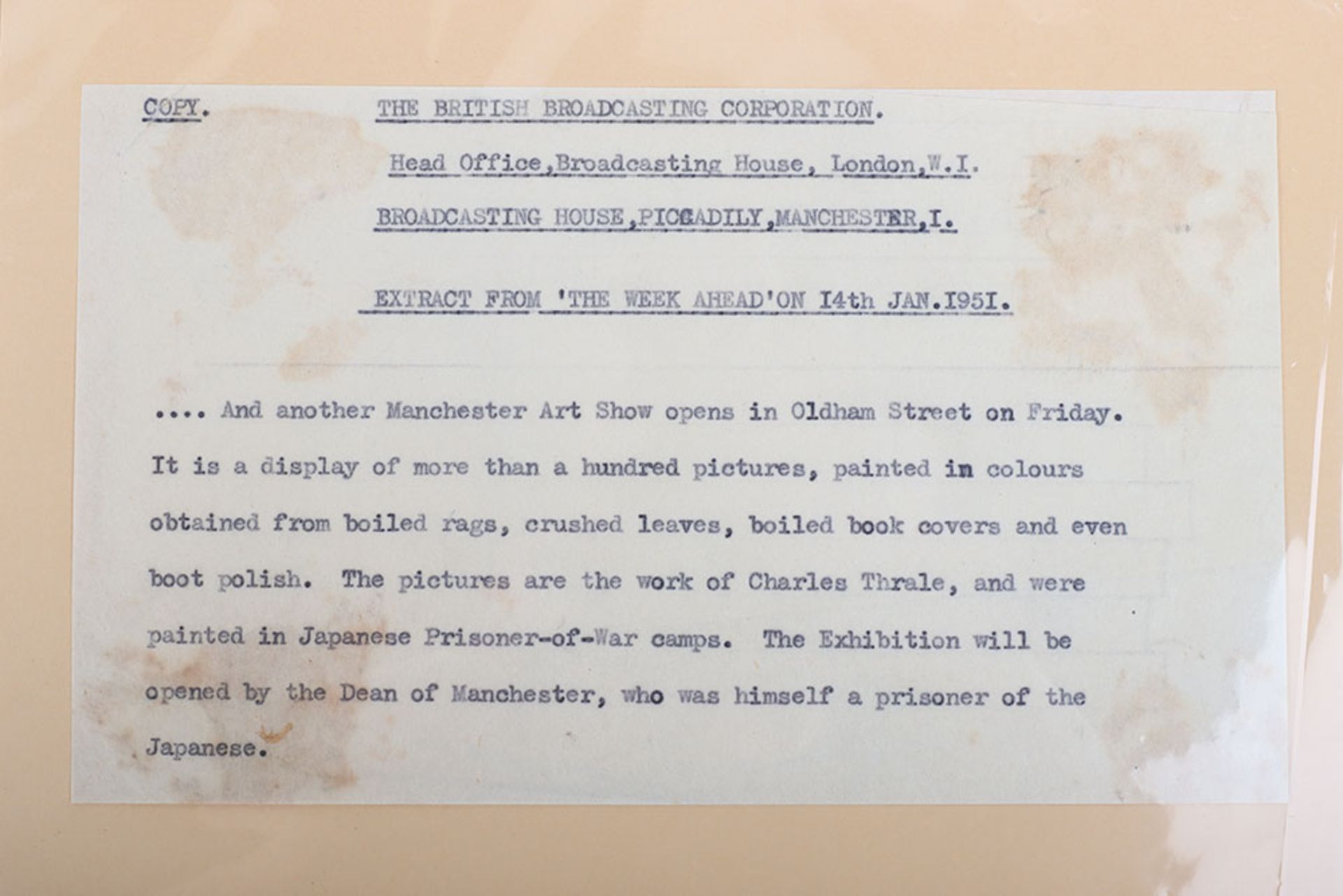 Substantial Archive relating to Charle's Thrale's Exhibition and his life as a POW - Image 12 of 21