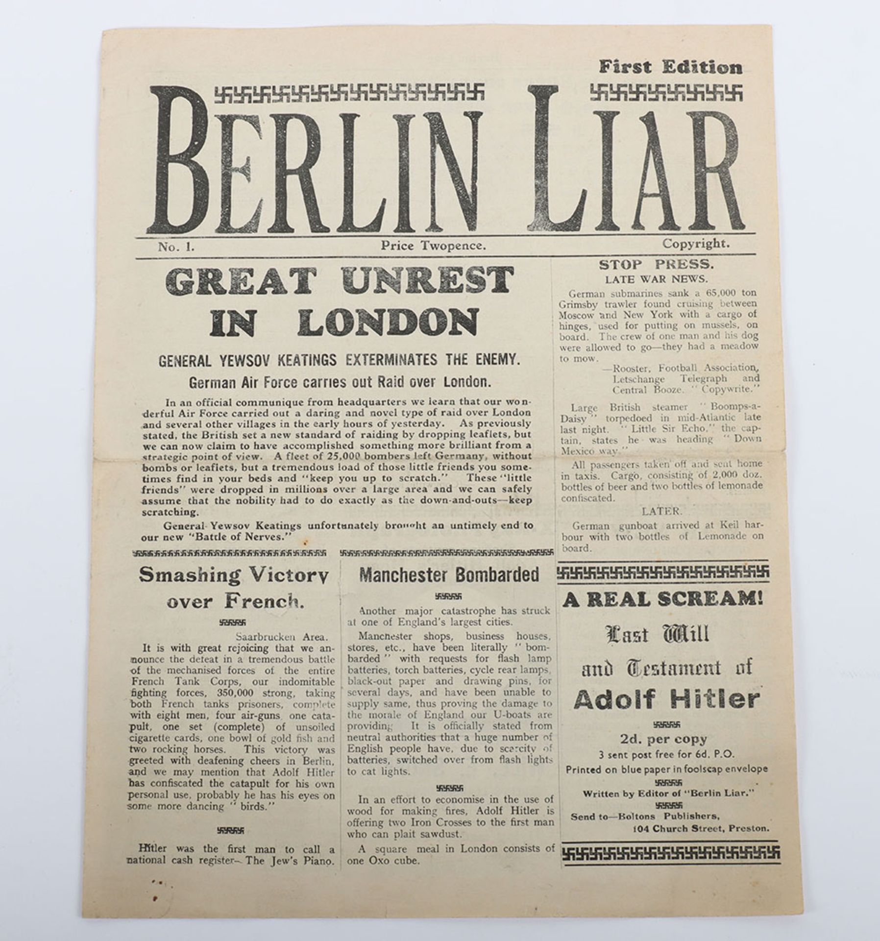 Berlin Liar Original British news sheet