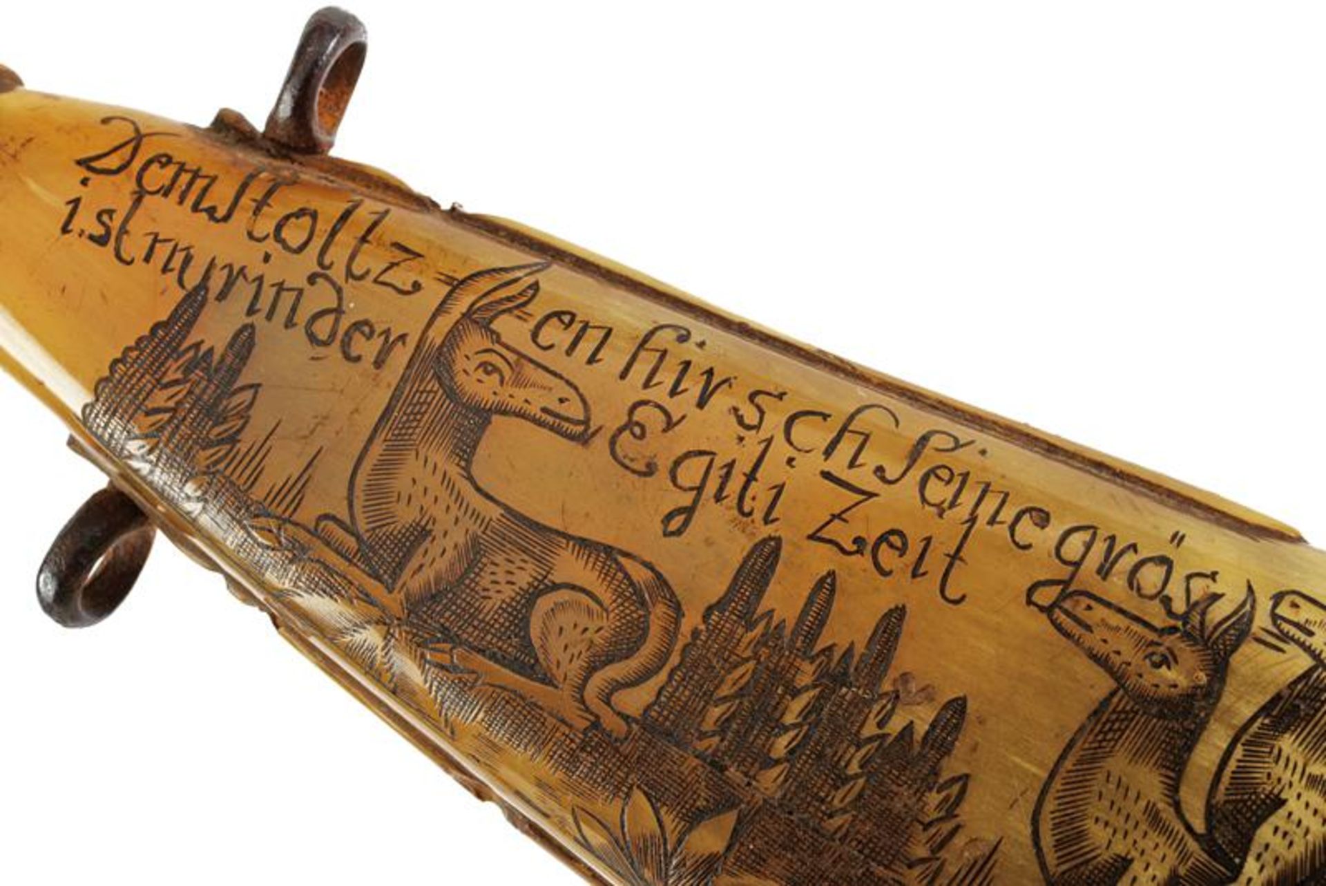 An interesting powderflask with engravings and inscriptions - Bild 3 aus 5