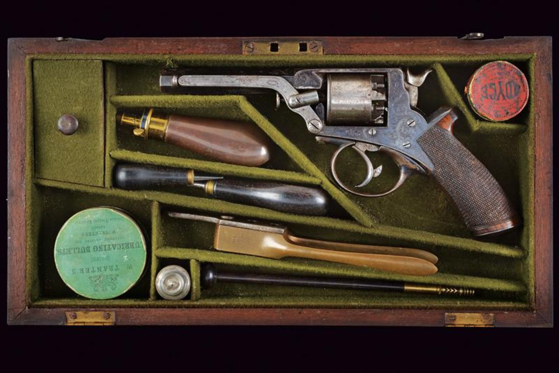 A cased Tranter percussion revolver