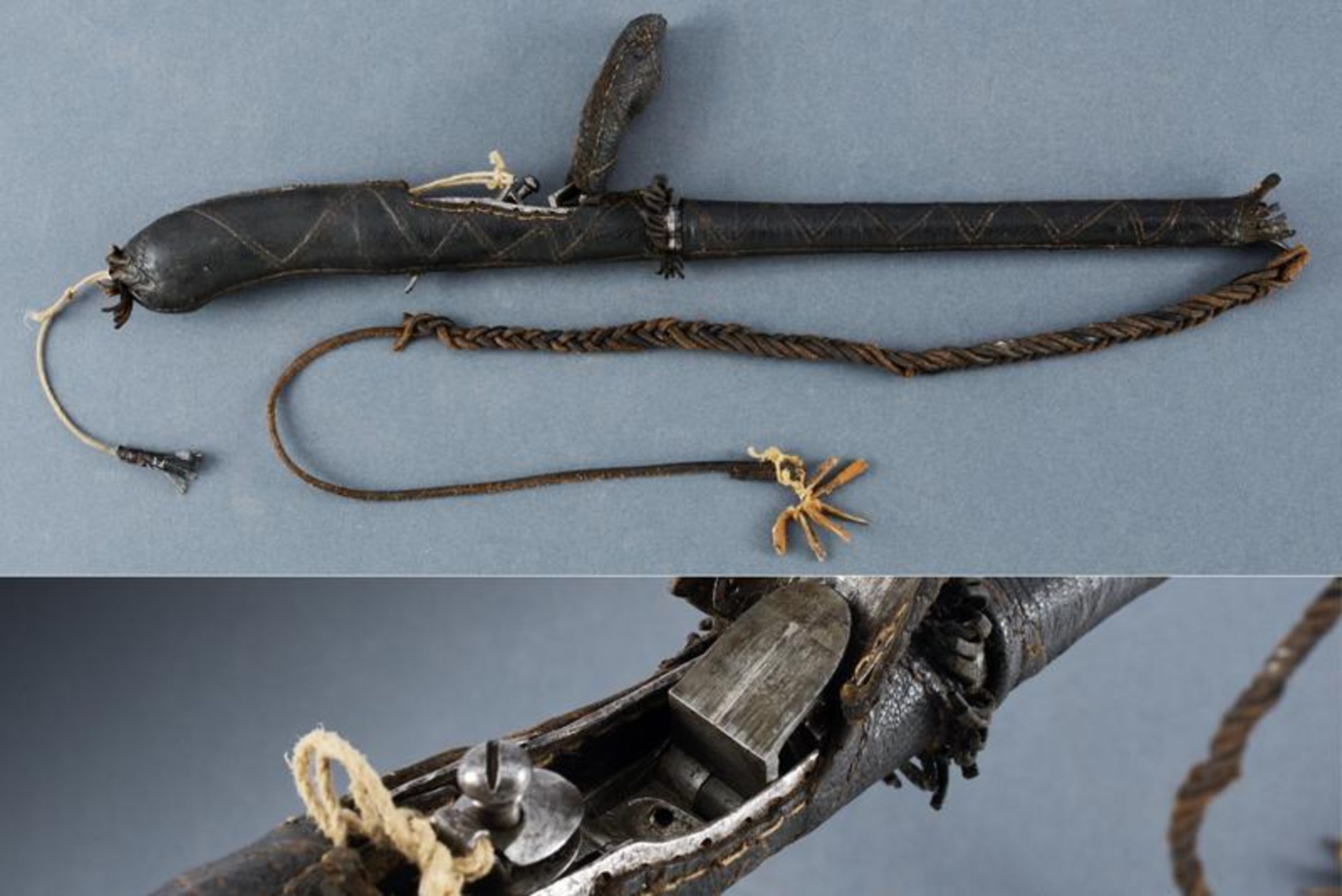 A rare horse whip with flintlock pistol