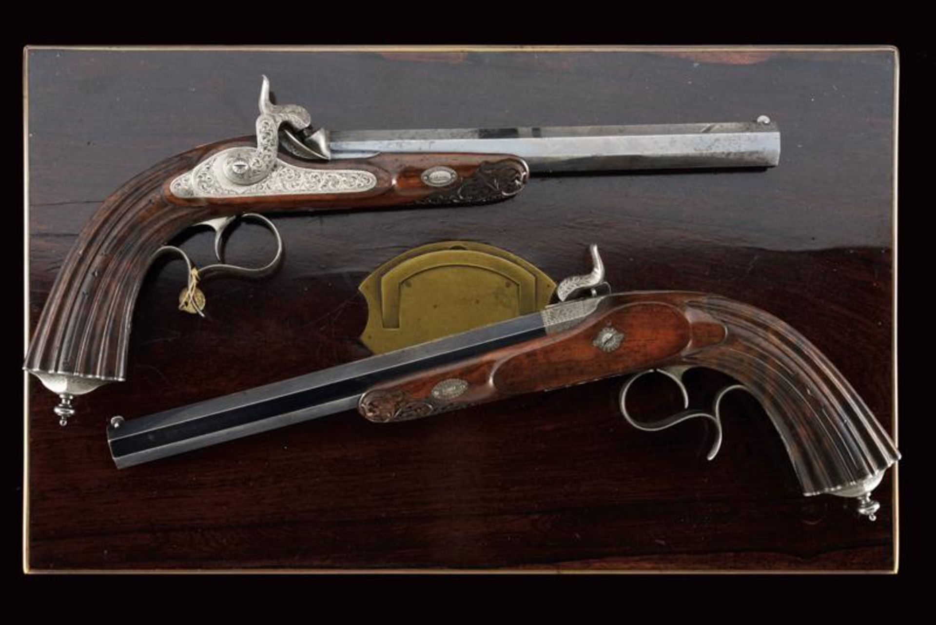 A pair of fine cased percussion pistols marked 'DDB' - Image 4 of 9