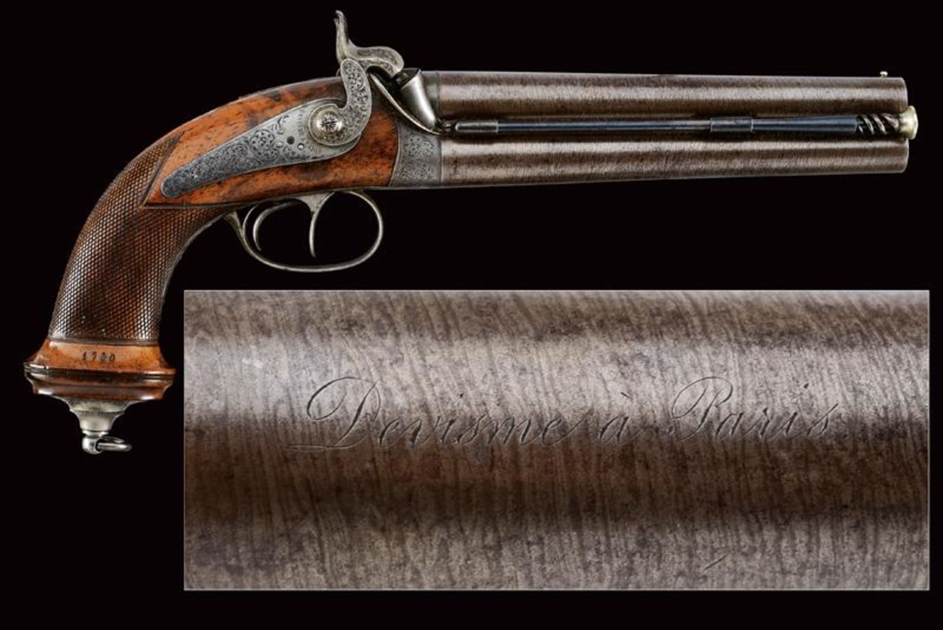 A rare over-andunder-barreled Etat Major type pistol by Devisme