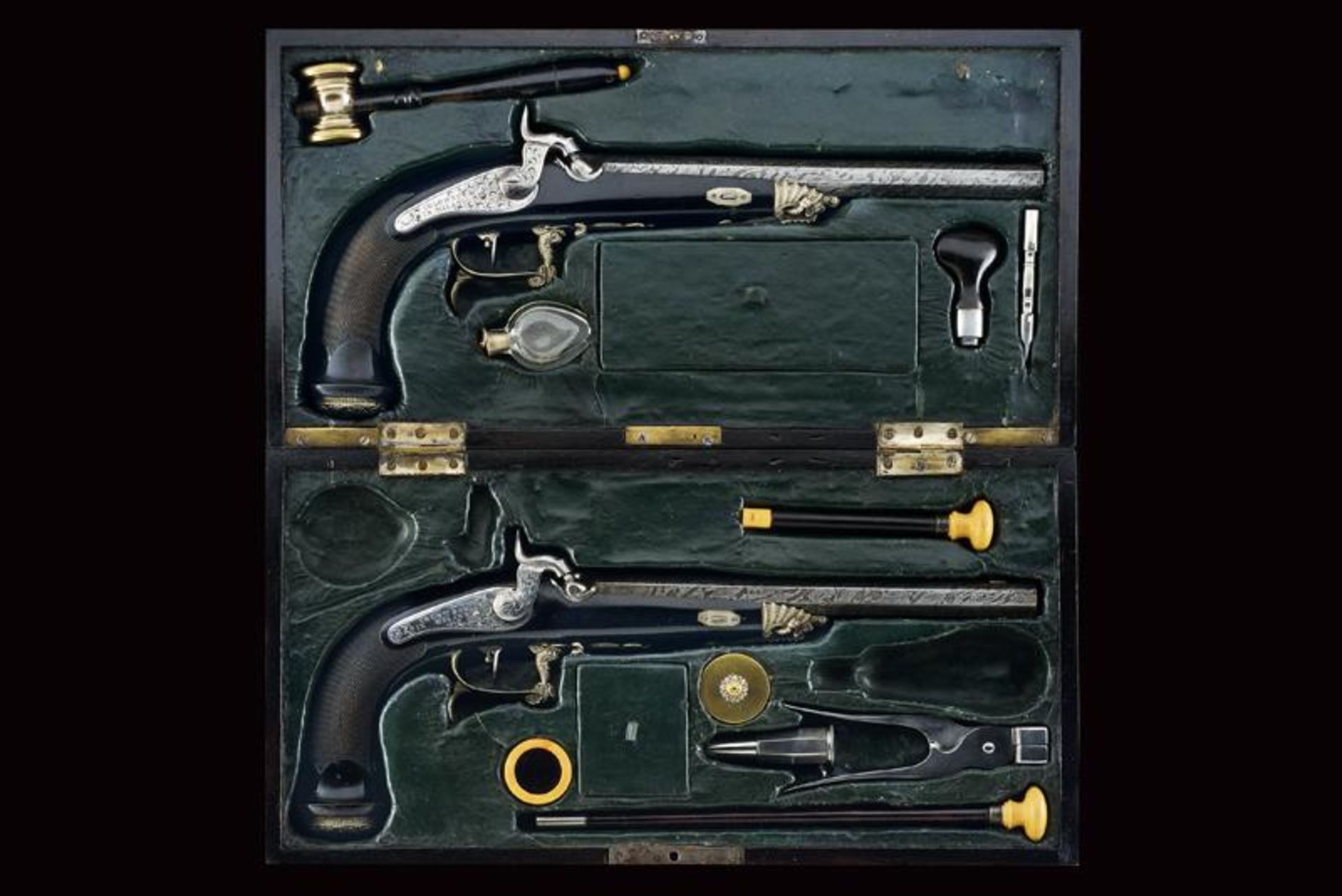 A cased pair of rare and elegant percussion pistols by Colombo - Image 10 of 10