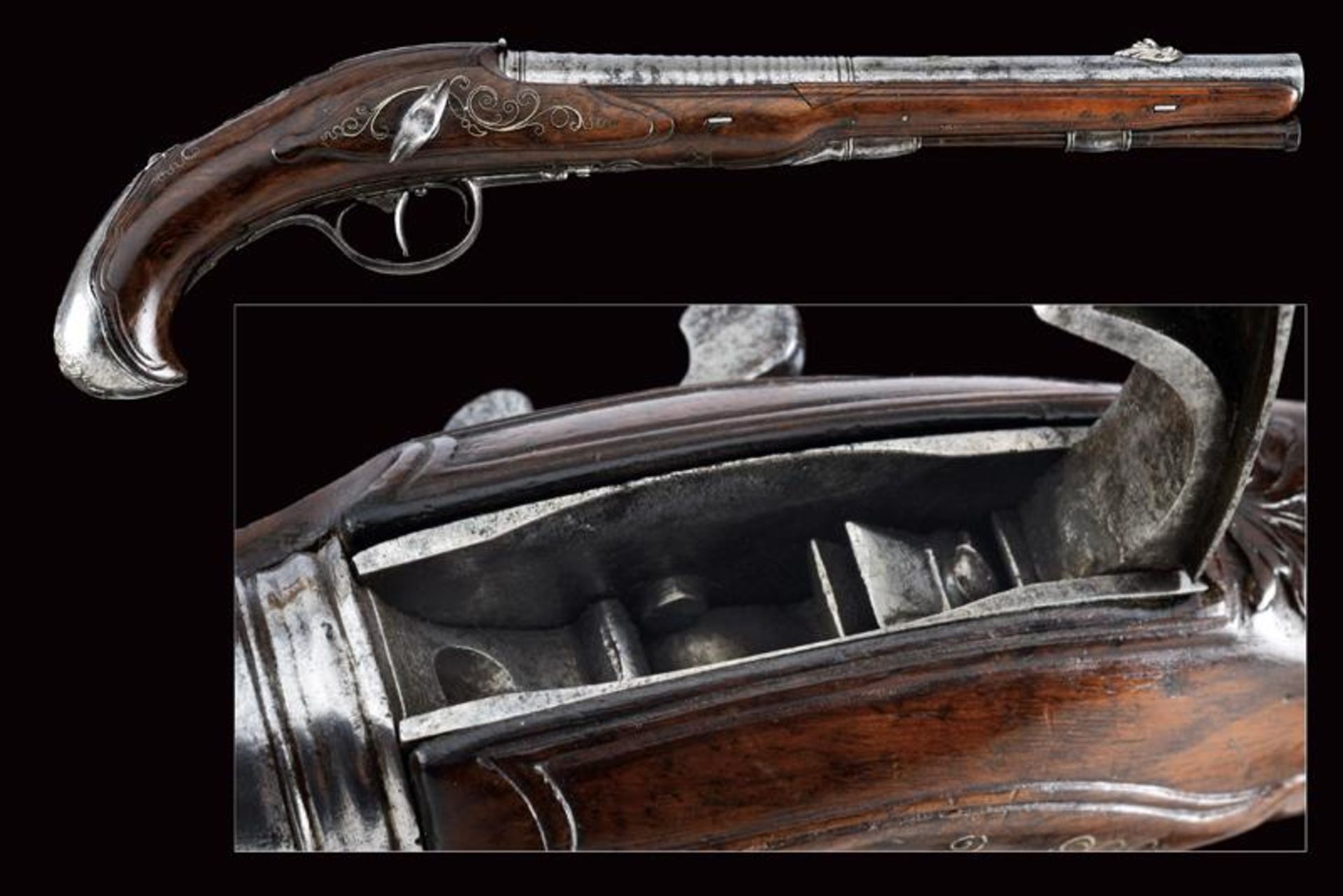 A very rare flintlock pistol with inner mechanism