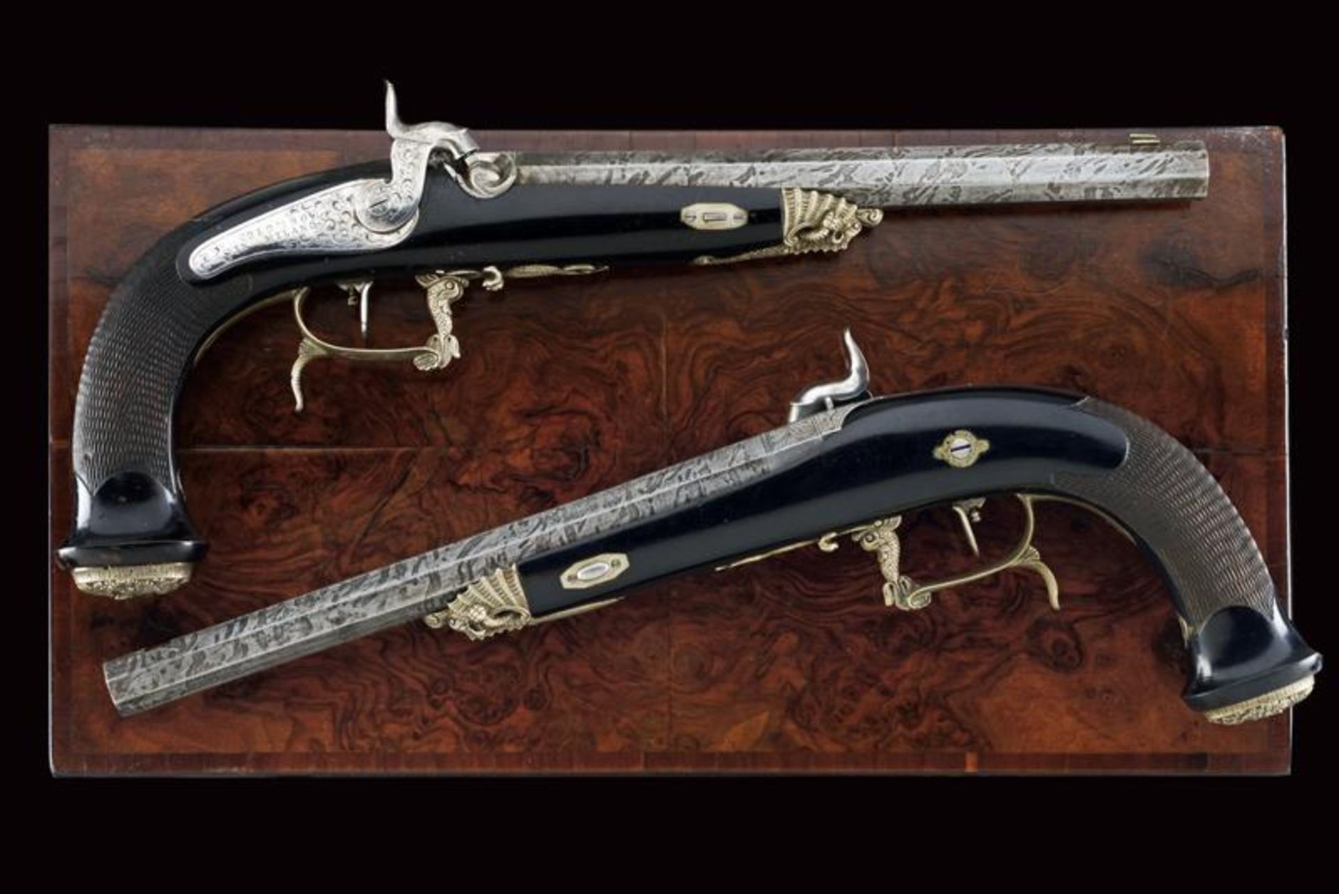 A cased pair of rare and elegant percussion pistols by Colombo - Image 4 of 10