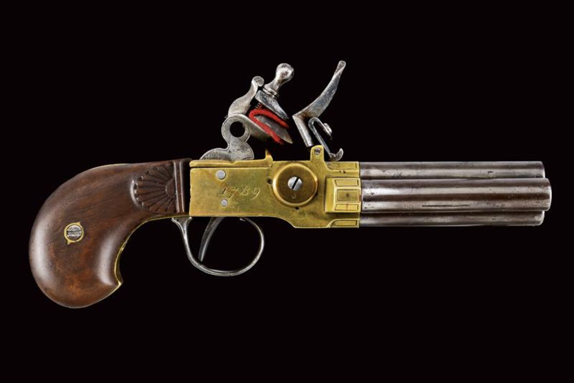 A rare six-shot flintlock boxlock pistol