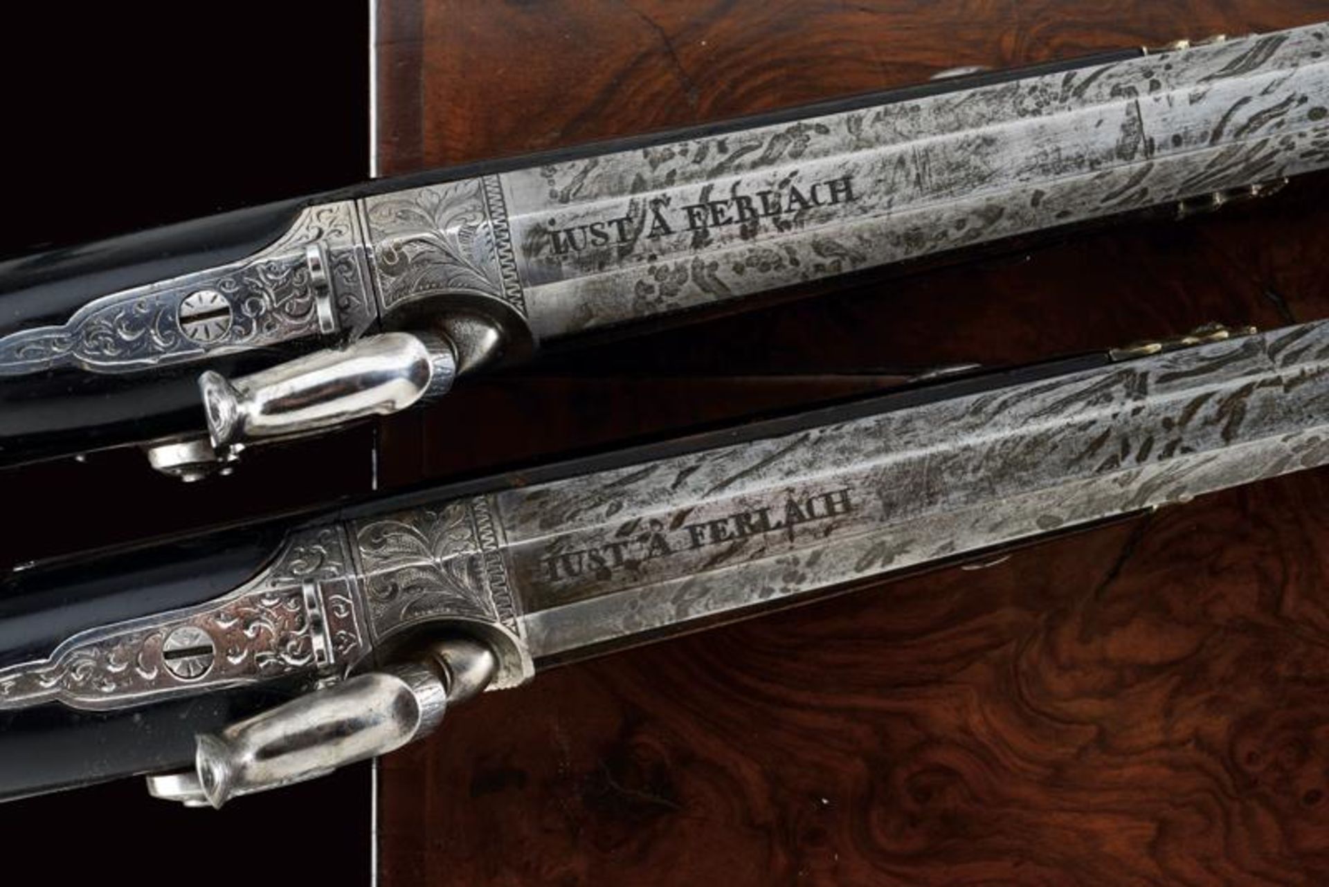 A cased pair of rare and elegant percussion pistols by Colombo - Image 9 of 10