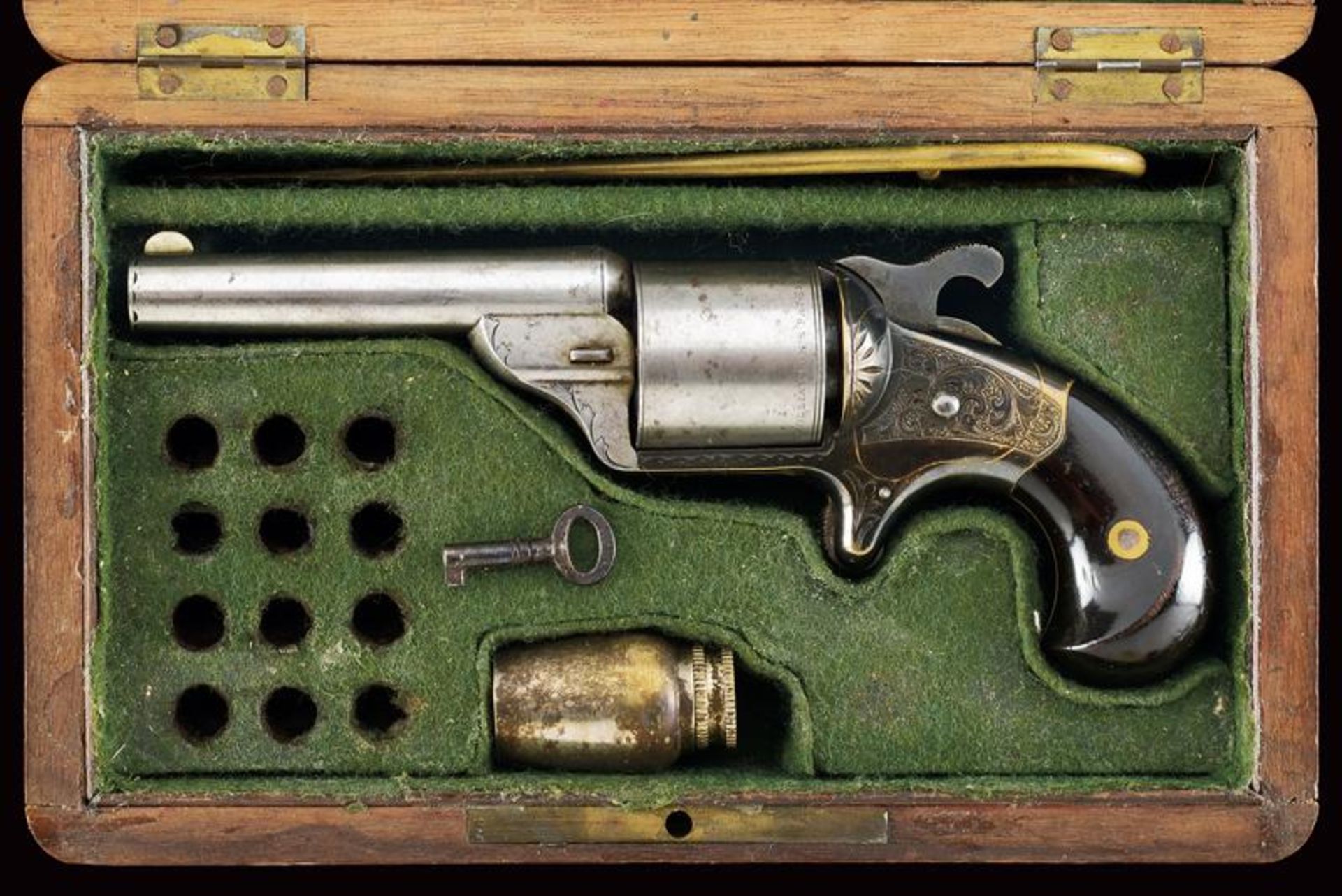 A cased Moore's Patent Firearms Co. Front Loading Revolver